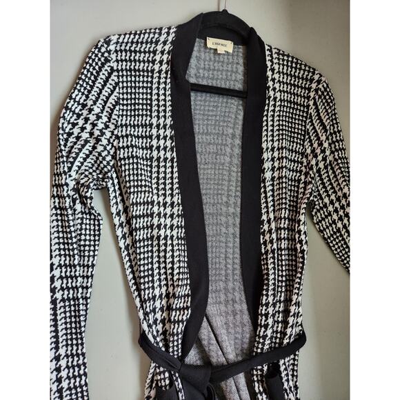 L’AGENCE Adeline Belted Long Cardigan Sz XS duster Black Grey Houndstooth #2G507 - Picture 6 of 12